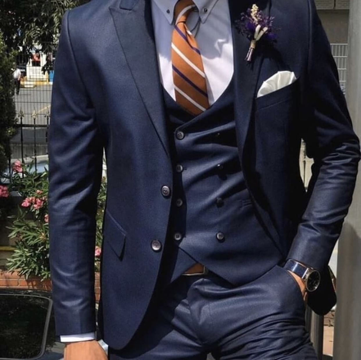 2021 Classic Wedding Tuxedos For Men Suit Navy Blue Custom Male Clothes Business Costume Slim fit Casual Design (Jacket+Vest+Pants) Prom Suits