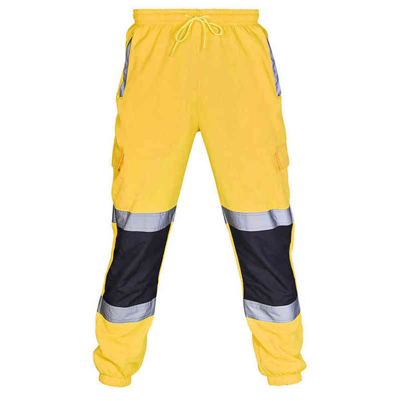 Fashion Men Road Work High Visibility Overalls Casual Pocket Work Casual Trouser Pants Autumn Reflective Trousers H1223