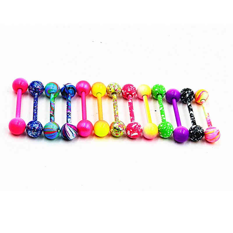 100pcs Body Jewelry Piercing Tongue Ring Barbells Nipple Bar 14g 1 6mmx16mmx6mm Mix Nice Colors Christmas Gift