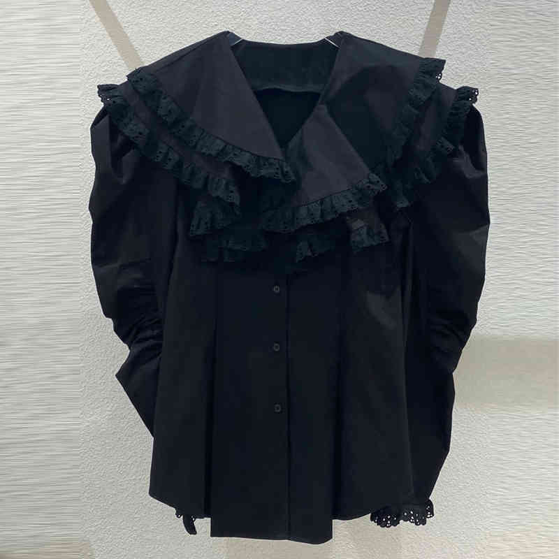 Nomikuma Sweet Elegant Double Lace Peter Pan Collar Blouse Top Causal Puff Sleeve Korean Women Shirt New Blusas Mujer 6G916 210427