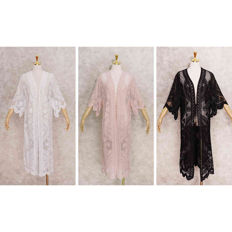 Elegant Cover-ups Sexy Deep Summer Beach Dress Lace Tunic Women Beachwear Swimsuit Cover Up Robe de plage Q1252 210420