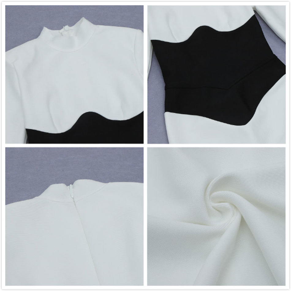 Free Autumn Elegant Women's Stand Collar Bandage Dress Long Sleeve Chic Contrasting Color Bodycon Club Party 210524
