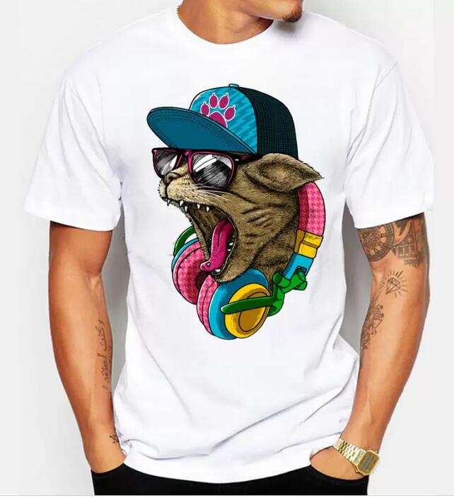 Men's Fashion Crazy DJ Cat Design T shirts Cool Tops Short Sleeve Hipster Tees, White
Men's Fashion Crazy DJ Cat Design T shirts Cool Tops Short Sleeve Hipster Tees, White