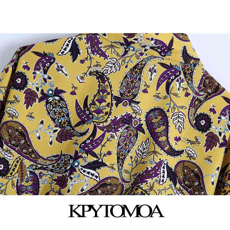 Women Fashion Paisley Print Cropped Knotted Blouses Long Sleeve Button-up Female Shirts Blusas Chic Tops 210420