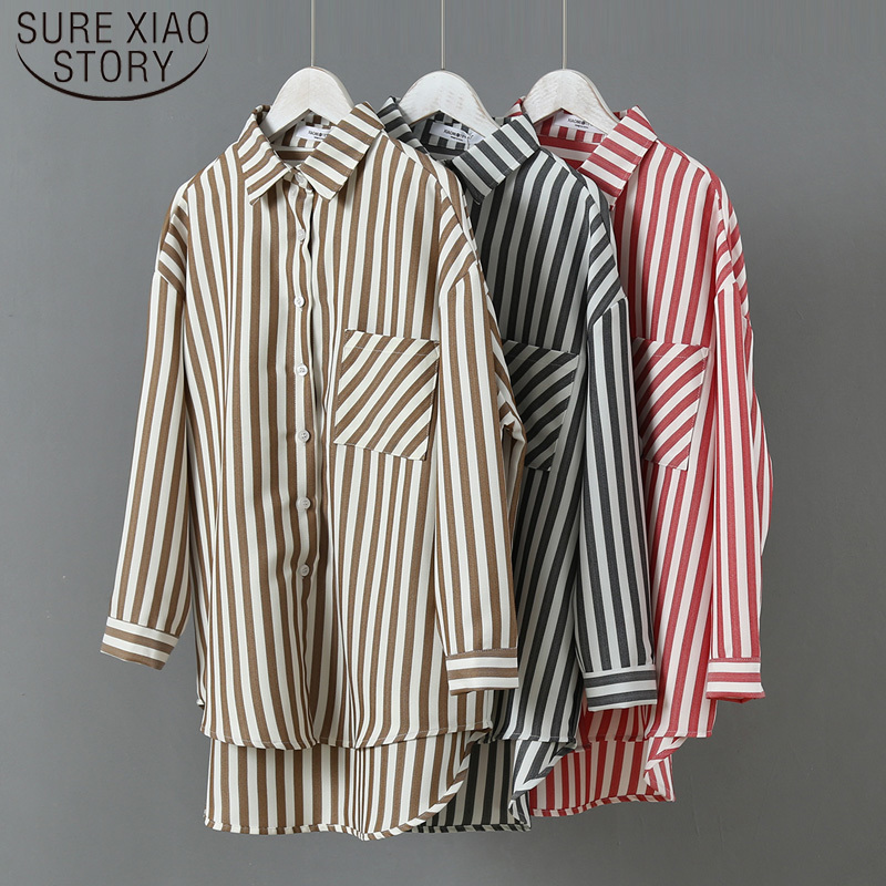 Spring Autumn Loose Long Sleeve Stripe Women Shirts Korean Button Blouses Office Lady Regular s Tops 6652 50 210510