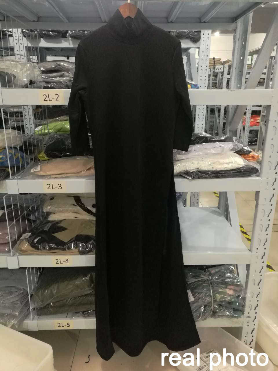 SHENGPALAE Spring Fashion Black Turtleneck Three Quarter Sleeve Split Hem Woman Floor-length Dress Female SC312 210630