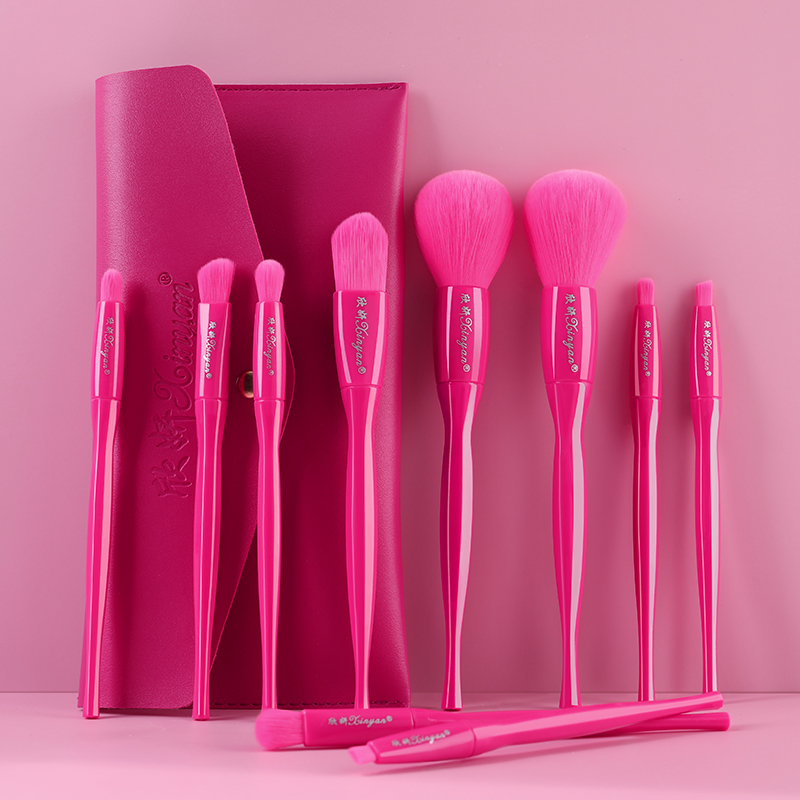 10pcs Florescent affordable Acrylic pink no logo cosmetic makeup brush set with bag