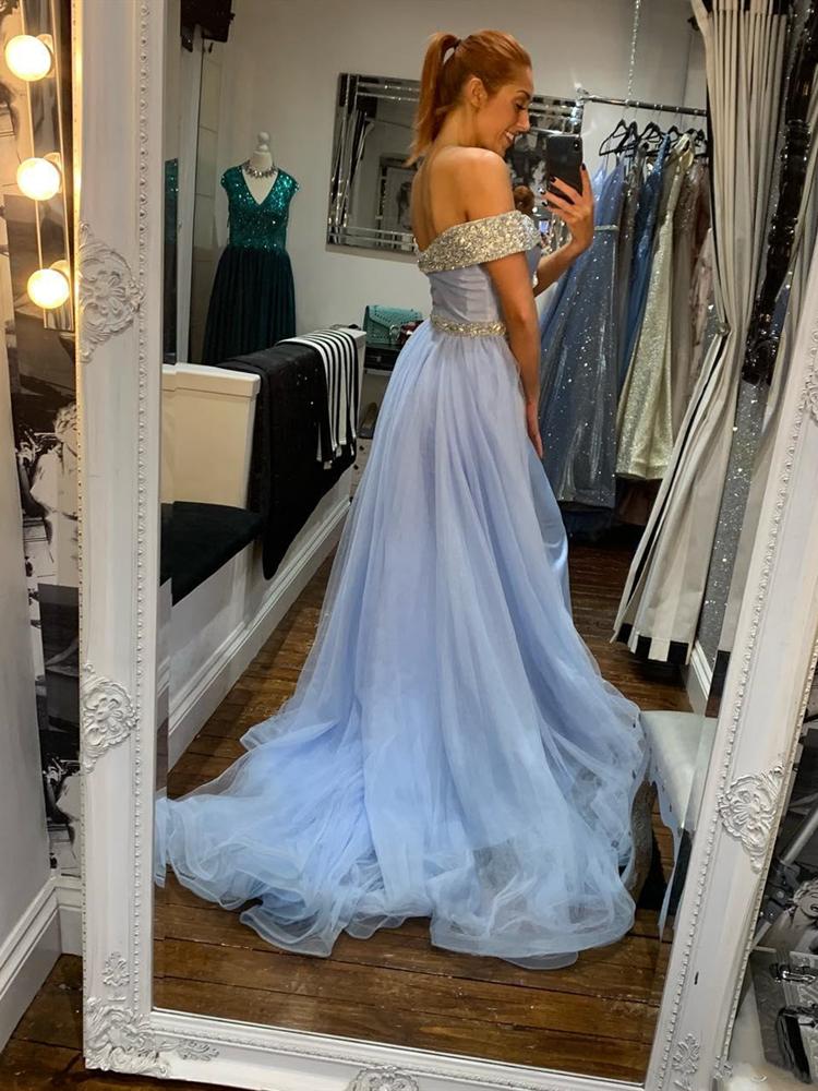 Sparkly Crystals Beads Evening Dresses With Detachable Train Off the Shoulder Mermaid Formal Party Prom Gowns Custom Size Robe De Mariée