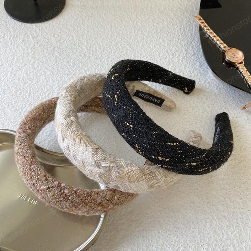 Vintage Women's Headwear Sponge Wide-brimmed Headband Cotton&Linen Hairband Adult Hair Accessories Autumn