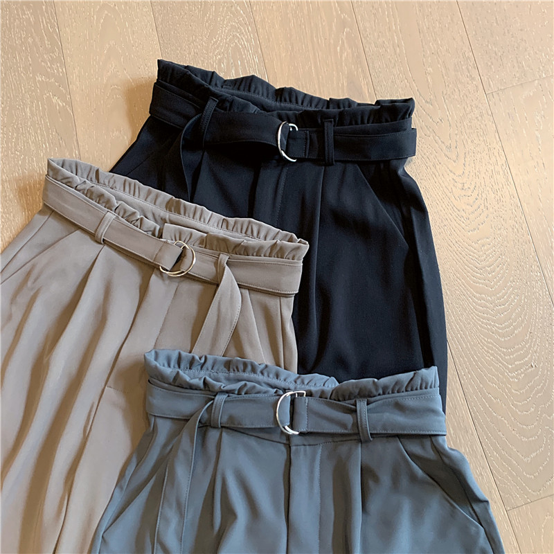 Nomikuma Autumn New Korean Suit Pants Belt High Waist Long Women Trousers Causal Solid Wide Leg Pants Feminimos 6C113 210427