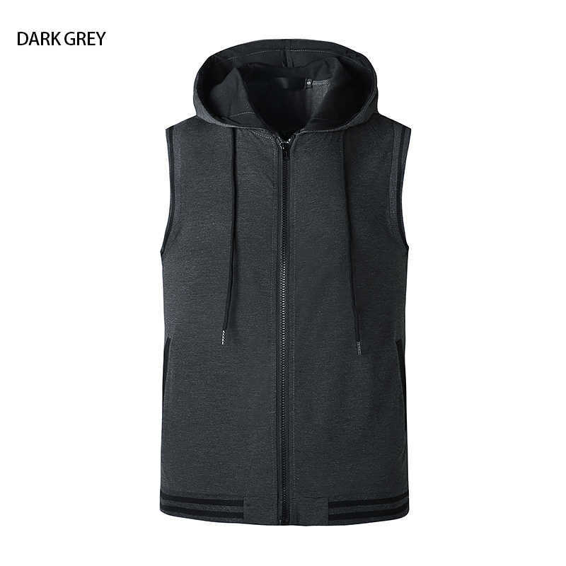 Fashion Sleeveless Hoodie Zipper T Shirt Men Clothing Summer Patchwork Casual Open Stitch Tshirt Man Pocket Tops Sportswer 210603