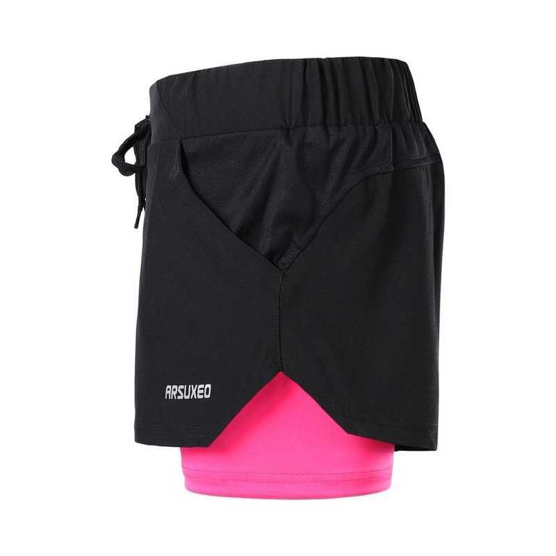 Women's 2 In 1 Elastic Waist Running Shorts Gym Jogging Fitness Sports Short Female Reflective Breathable Sweatshorts 210611