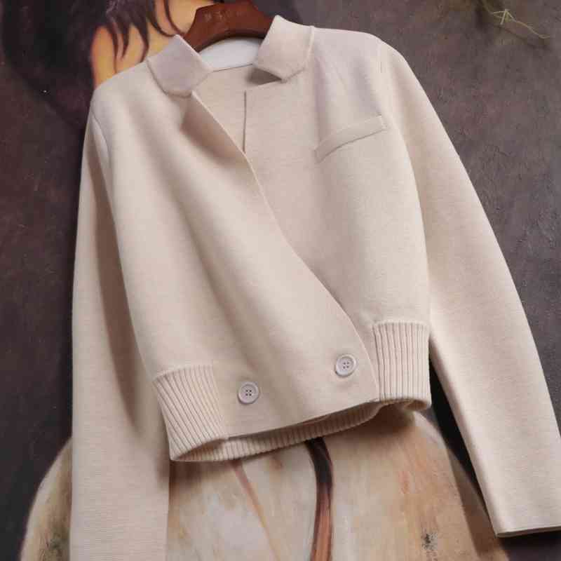 Autumn Lapel Knitted Sweater Cardigan Coat Wool Top + Wide Leg Pants Two Piece Set Casual Elegant Fashion Korea