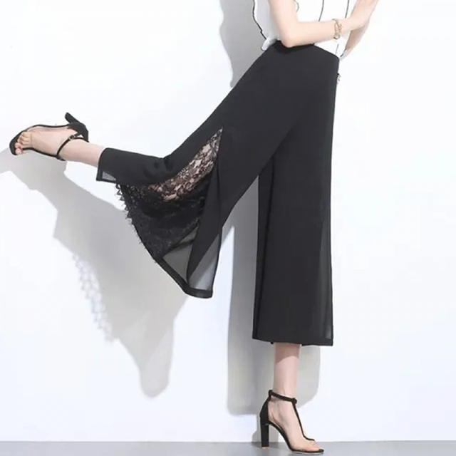Women's Pants & Capris HI-FASHION Women Korean Fashion Chiffon Wide Leg Summer High Waist Lace Baggy Trousers Casual Woman