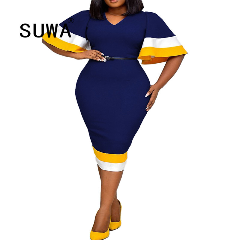 Knee Length Bodycon Dress Color Flare Short Sleeve V Neck Elegant Office Ladies Work Female Modest Classy African Women 210525, Burgundy
Knee Length Bodycon Dress Color Flare Short Sleeve V Neck Elegant Office Ladies Work Female Modest Classy African Women 210525, Burgundy