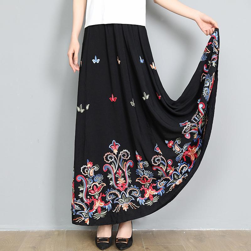 Skirts Floral Embroidery Long Skirt Women's High Waist Elastic Cotton Linen Ladies Casual Loose Ankle Length For Female, Black
Skirts Floral Embroidery Long Skirt Women's High Waist Elastic Cotton Linen Ladies Casual Loose Ankle Length For Female, Black