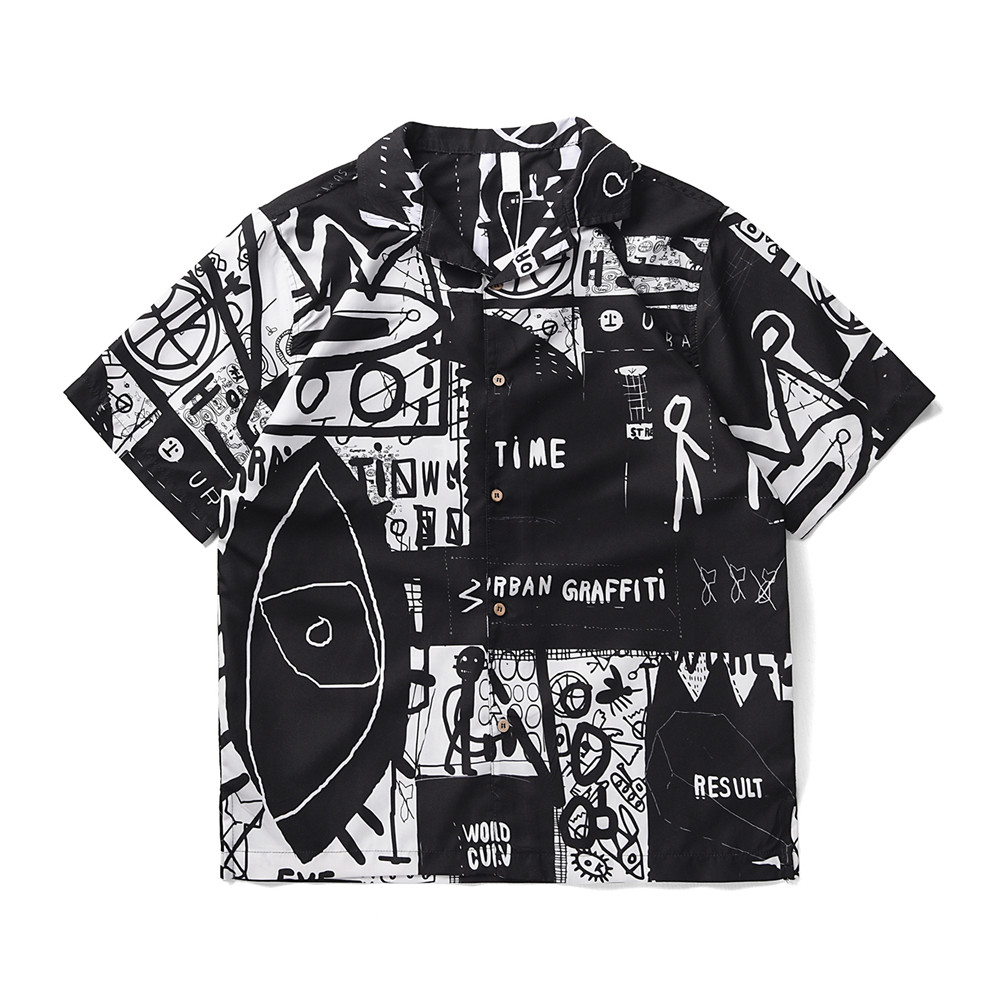 Printed Vintage Street Men's Shirt Short Sleeve Turn-down Collar Polo Shirts Man Streetwear Clothing, Black 
Printed Vintage Street Men's Shirt Short Sleeve Turn-down Collar Polo Shirts Man Streetwear Clothing, Black
