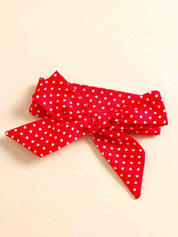 Baby Polka Dot Criss Cross Eyelet Embroidery Paperbag Waist Bodysuit With Headband Without Top SHE