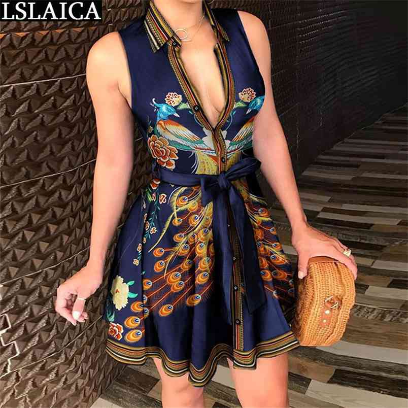 Club Dress Turn-Down Collar Button Womens Dresses Sleeveless Slim A-Line Lacing Up Party Elegant Mini Vestidos Casua 210515