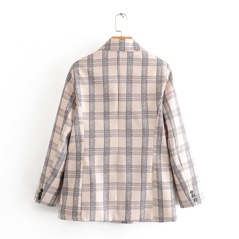 beauty Fashion Plaid Women Blazer Suits Office Ladies Two-piece Sets Long Sleeve double Breasted Pants Set 210514