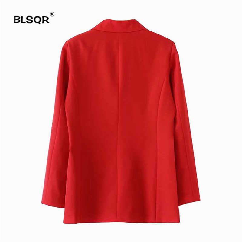 BLSQR Women Red Suit Blazer Spring Fashion Jacket Double Breasted Pocket Blazers Jackets Work Office Business 210930