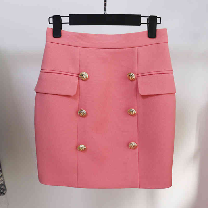 

HIGH STREET est Designer Fashion Women's Lion Buttons Embellished Pique Mini Skirt 210521, Pink