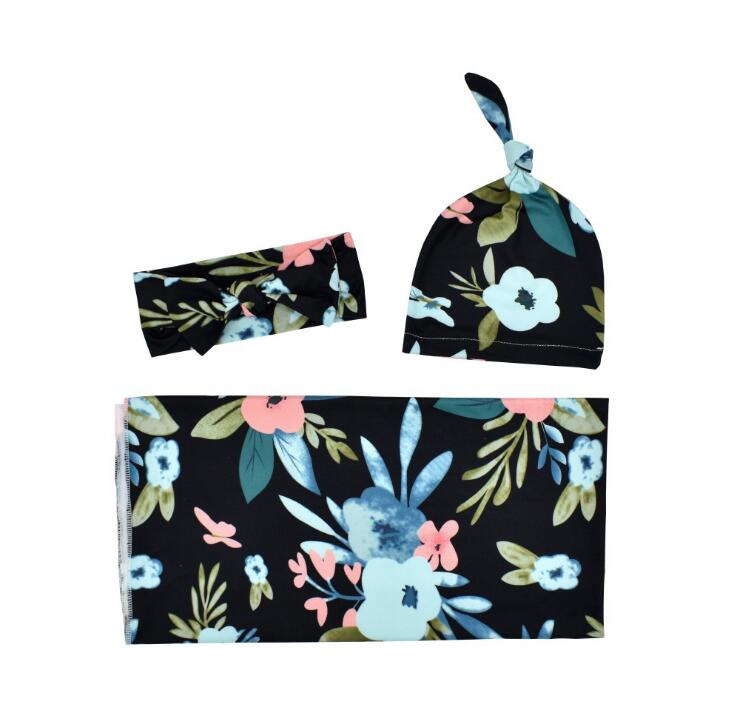 Newborn Baby Swaddle Blanket Bow Headband Hat 3 pcs Sleeping Bags Wrap INS Toddler Cartoon Dinosaur Sleep Sacks Shark Photography Prop GC234