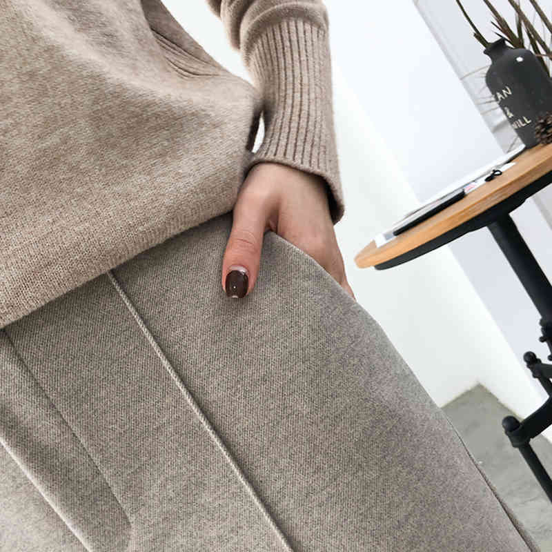 Autumn Winter Plus Size OL Style Women Pencil Pants Loose Female Trousers Wool Work Suit Pant Thicken Capris 6648 50 210518