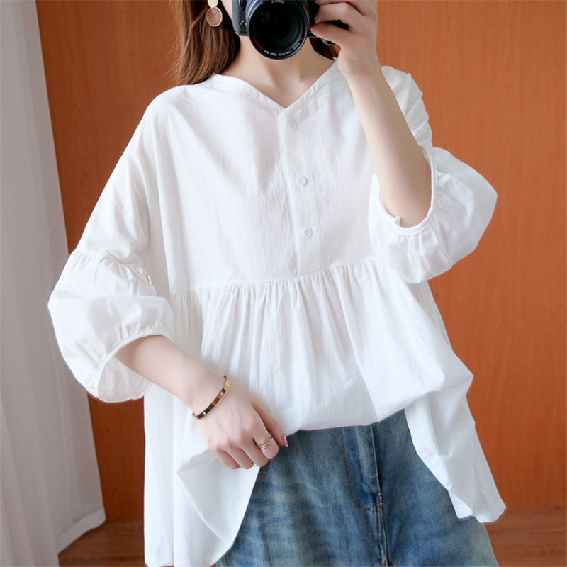 Johnature Women Summer Shirts Casual Blouses Button O-Neck Lantern Sleeve Patchwork Female Casual Shirts And Tops 210521, White
Johnature Women Summer Shirts Casual Blouses Button O-Neck Lantern Sleeve Patchwork Female Casual Shirts And Tops 210521, White