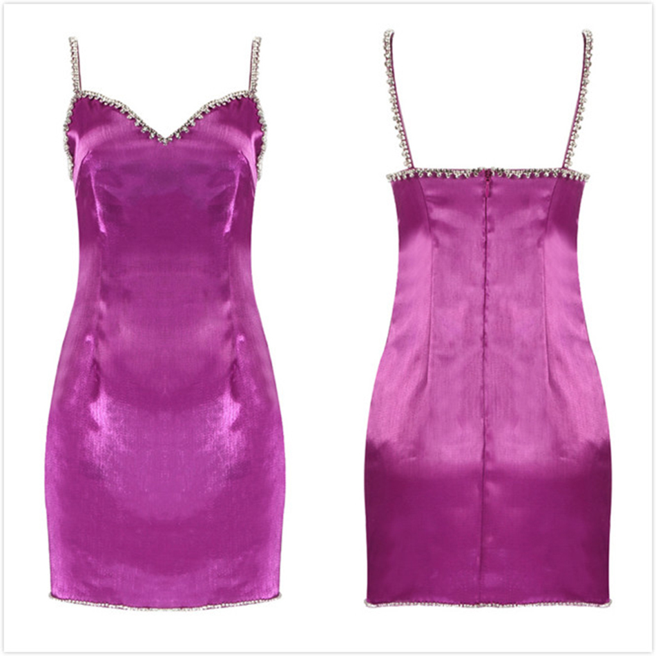 Free Sexy Spaghetti Diamond Strap Mini Dress Women's V-neck Sleeveless Bodycon Halter Club Night Party Vestido 210524