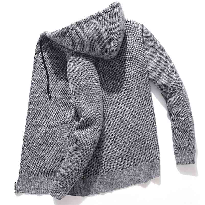 Hooded Knitted Man Sweater Fleece Cardigan Oversized Men's Sweater Winter Casual Solid Hoodies Sweater Homme Knitted Men Coats 210818