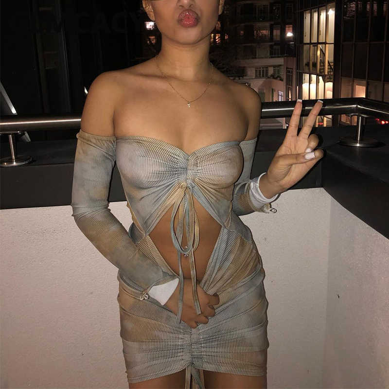 Long Sleeve Off Shoulder Bodycon Party Club Mini Dress 210702