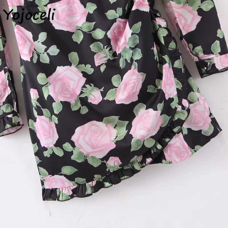 Yojoceli puff sleeve square neck mini dres floral print party club female vestidos 210609