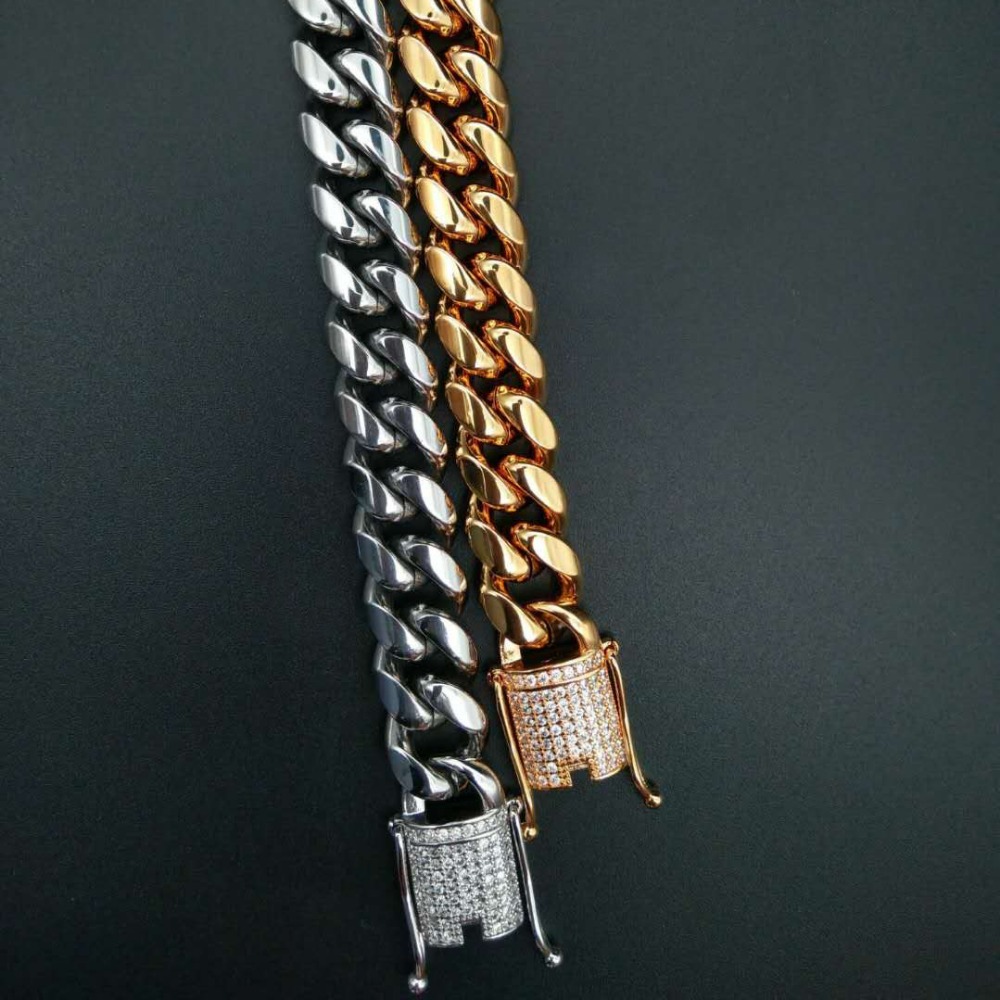 Hip Hop Rapper Bracelets Jewelry punk rock party 12mm Round Cuban Chain link Bracelet AAA Rhinestones CZ Box Lock Bling Iced Out gifts Mens and women 