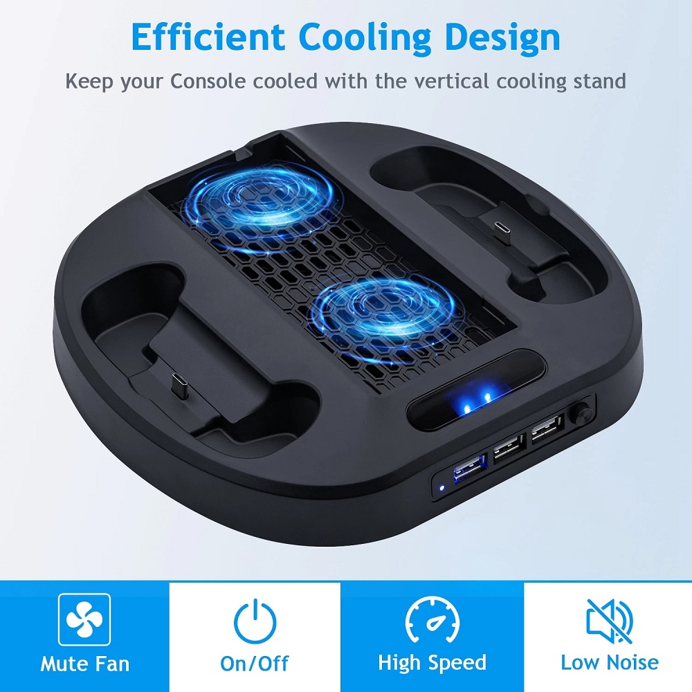 Multi-function Cooling Fan Cooler Base for Xbox Series S Wireless Game Controller Console Charging Station with HUB for Gamepad