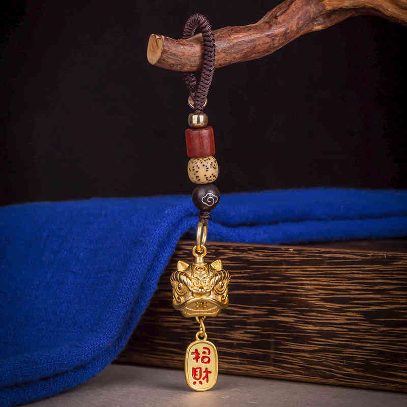Key Rings Brass Car Chain Pendant High-grade Chinese Style Lion Men's and Women's Book Bag Hand Woven Hanging Jewelry
