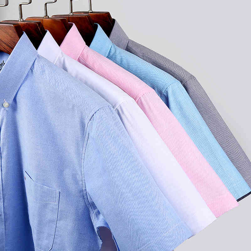 Short sleeve Men's Shirt Summer Button collar oxford fabric slim fit breath comfrotable fashion business mens casual shirts 210410