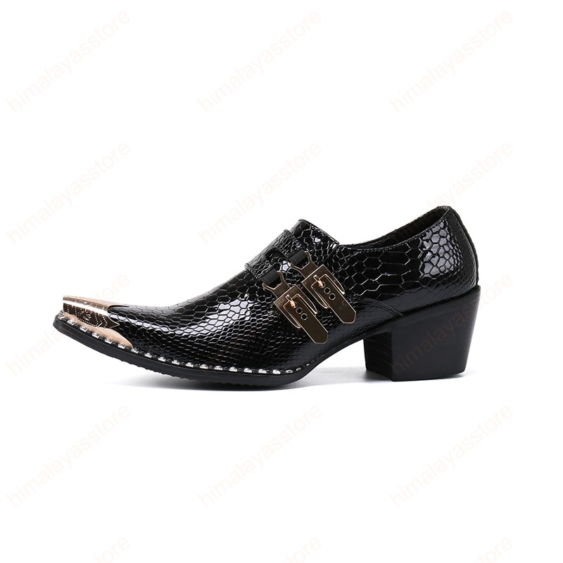 Men Plus Size Metal Pointed Toe Glossy Leather Men's Party Casual Business High Heel Shoes Wedding Dress Shoes