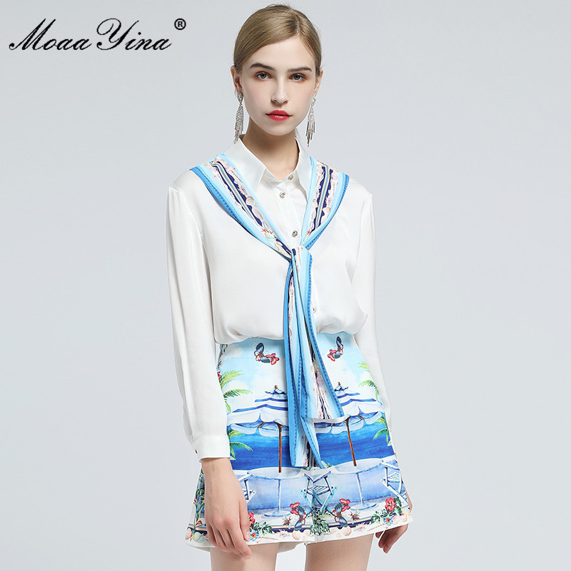 Fashion Designer Set Spring Women Ribbon Turn-down Collar Long sleeve Blouses Tops+Print Shorts Two-piece suit 210524, Blue
Fashion Designer Set Spring Women Ribbon Turn-down Collar Long sleeve Blouses Tops+Print Shorts Two-piece suit 210524, Blue