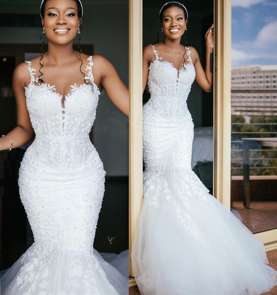 2022 Plus Size Arabic Aso Ebi Lace Beaded Vintage Wedding Dress Sheer Neck Sexy Mermaid Bridal Gowns Dresses ZJ606
