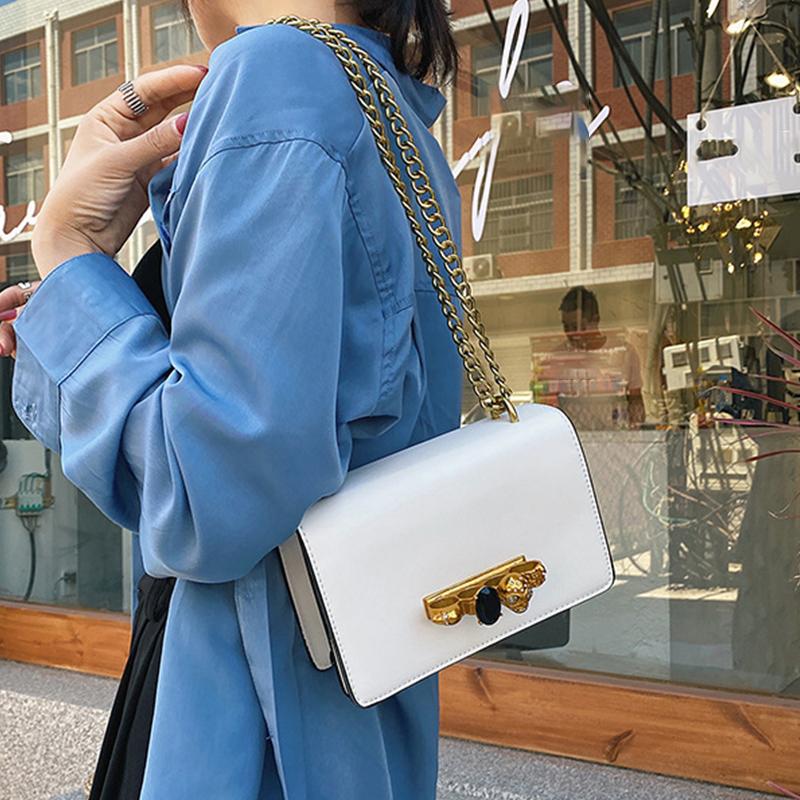 Exquisite New Leather Evening Bag For Women - Hot Skull Chain Shoulder Messenger, Small Square Crossbody