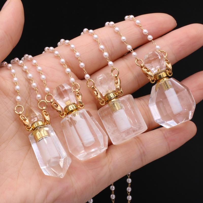 Chains Fashion Clear Quartz Perfume Bottle Necklace Natural Stone Crystal Essential Oil Vial Pearls Chain Exquisite Jewelry
Chains Fashion Clear Quartz Perfume Bottle Necklace Natural Stone Crystal Essential Oil Vial Pearls Chain Exquisite Jewelry