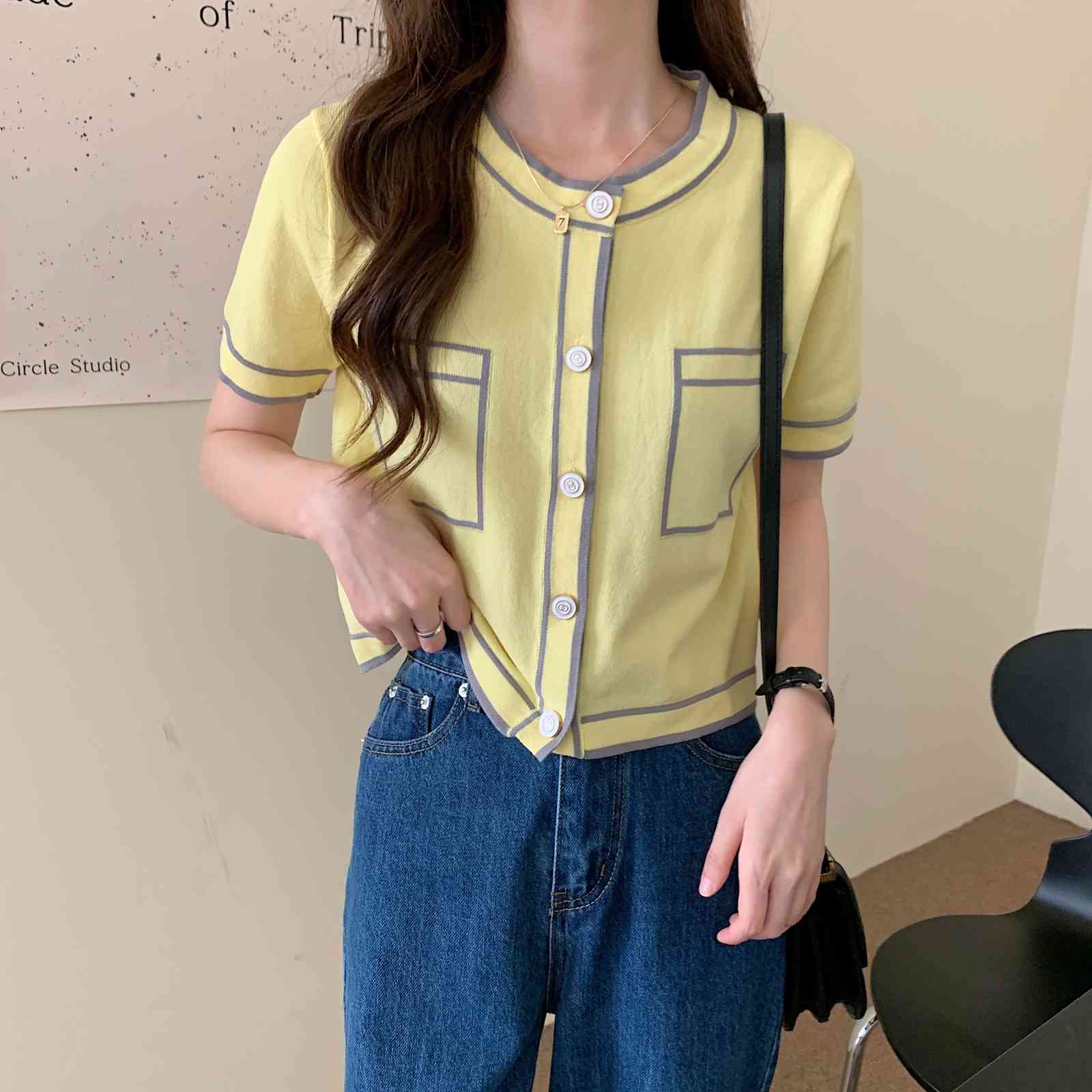 Women Vintage Ladies Elegant O-Neck Short Sleeve Buttons Cardigan Summer Fashion Knitted Tops 210519