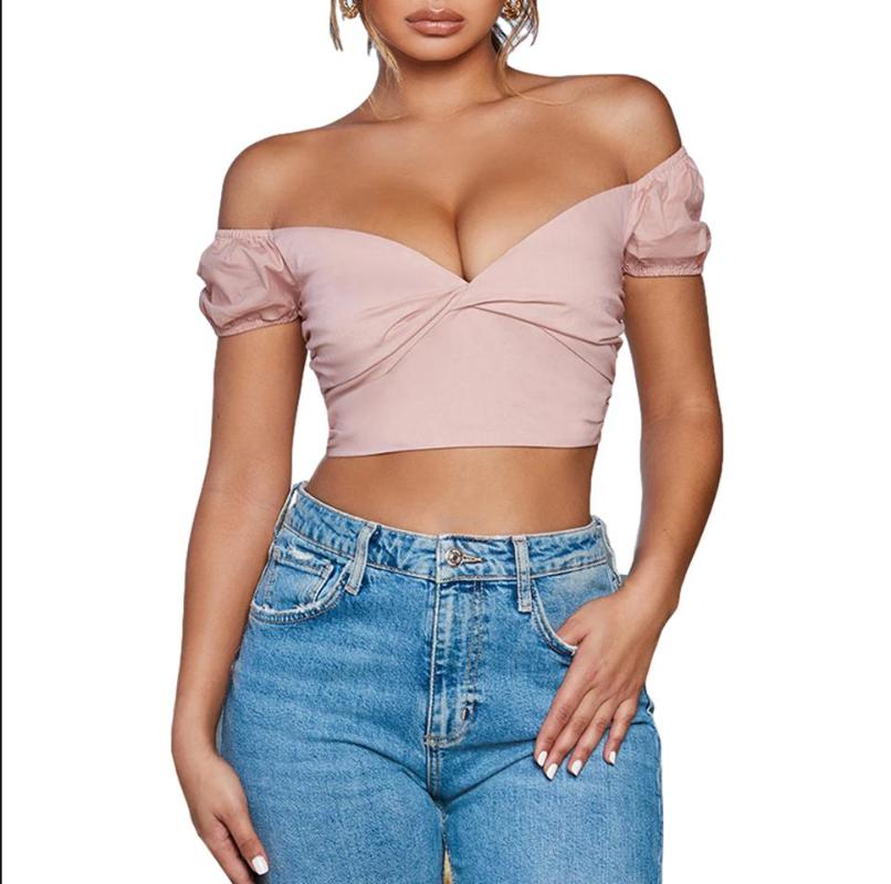 Women' T-Shirt Summer Strapless Crop Tops Short Sleeve Off Shoulder Pleated Chest Solid Color For Female, Pink
Women' T-Shirt Summer Strapless Crop Tops Short Sleeve Off Shoulder Pleated Chest Solid Color For Female, Pink