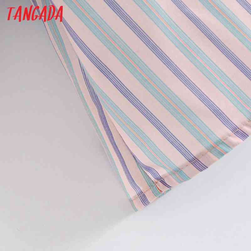 Women Retro Striped Print Oversize Collar for Summer Sleeve Chic Female Short Blouse Shirt Tops 3H100 210416
