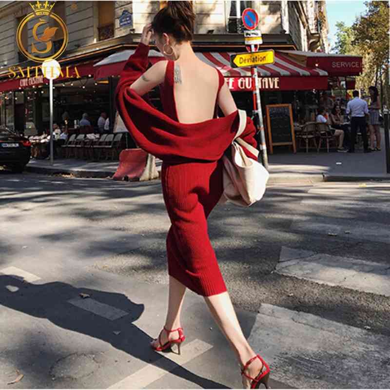 Winter Women's Long Sleeve Knitted Cardigan Coat + Two-Piece Female Sexy Backless Dress Suit 210520, Photo color
Winter Women's Long Sleeve Knitted Cardigan Coat + Two-Piece Female Sexy Backless Dress Suit 210520, Photo color