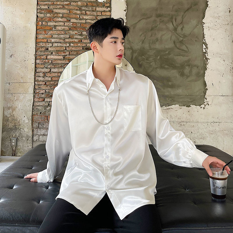 IEFB Fluorescent color shirts for men Korean streetwear fashion long sleeve tops trendy big size causal lapel clothing 210524