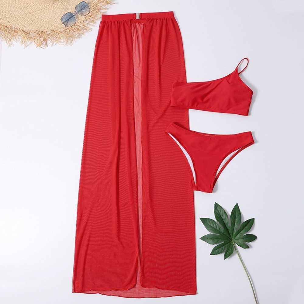 Sexy Three Pieces Bikini Set Women Swimsuit And Beach Cover Up Skirt Swimwear Female Bathing Suits Beachwear Swimming Suit 210611