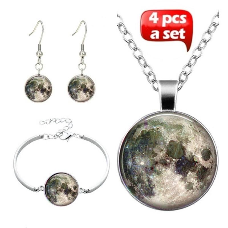 Earrings & Necklace 4 Pcs/Set Glass Cabochon Bangle Cute Moon Po Art Picture Pendant Statement Chain For Women Jewelry, Silver
Earrings & Necklace 4 Pcs/Set Glass Cabochon Bangle Cute Moon Po Art Picture Pendant Statement Chain For Women Jewelry, Silver