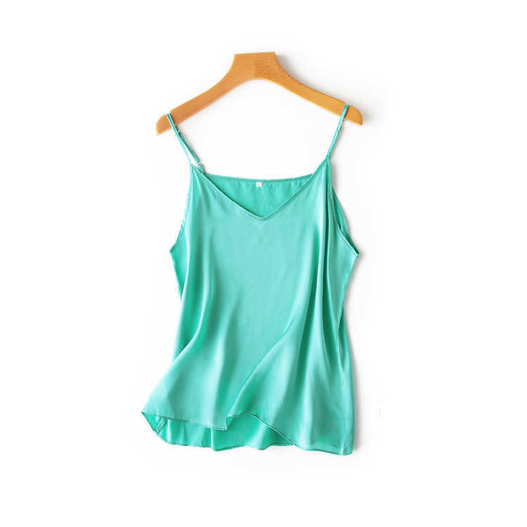 SuyaDream Women Silk Camisoles 100%Real Silk Satin Sleeveless Solid V neck Chic Camis Summer Elegent Vests 210625